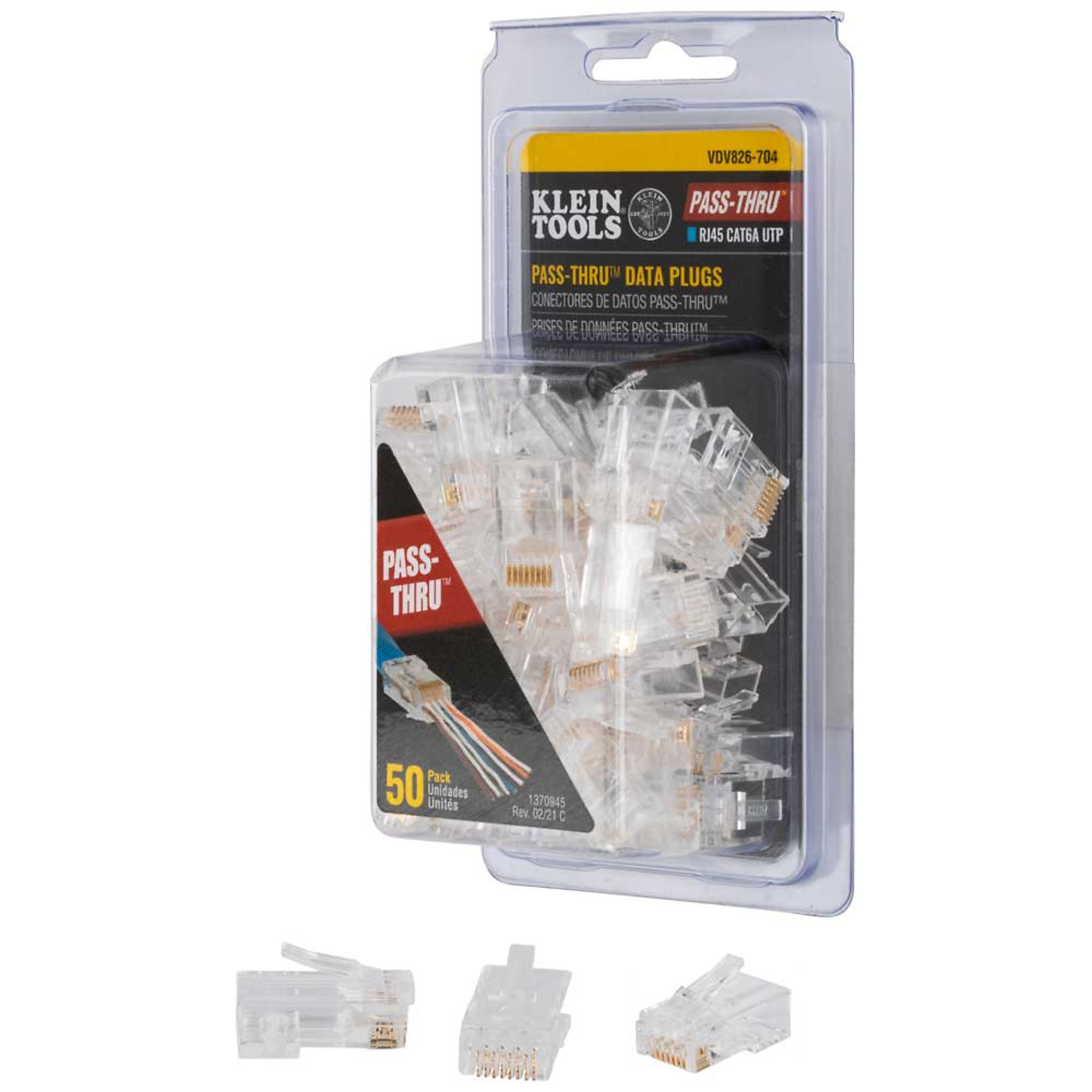 Klein Tools, Pass-Thru Modular Data Plugs, RJ-45-CAT6A, UTP, 5 Model# VDV826-704